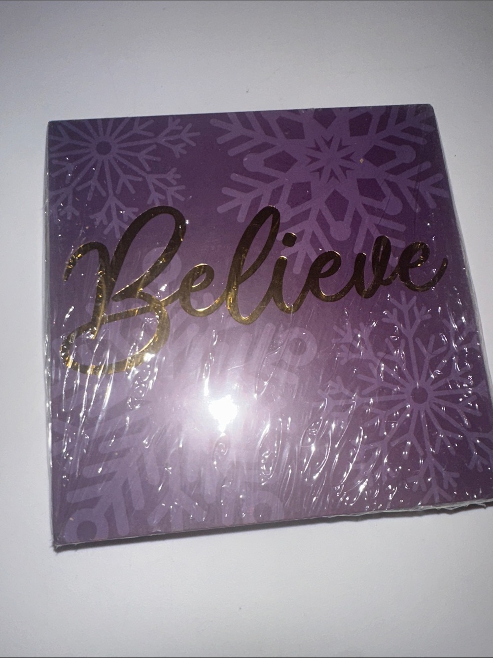 Believe Wall Art Plaque in Purple with Gold Script - Home Wall Decor
